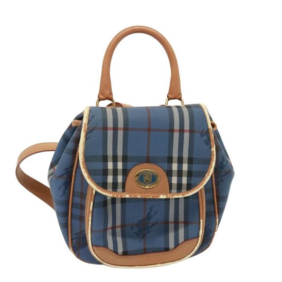 Burberrys Nova Check Shoulder Bag PVC Leather Blue - Picture 1 of 16